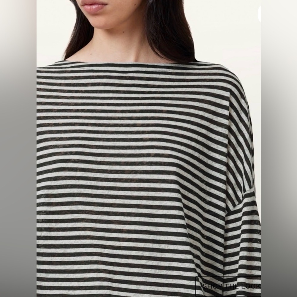 All Saints Black and White Striped Long Sleeve Top|Loose Fit|The Rita|Size Small - Picture 4 of 9